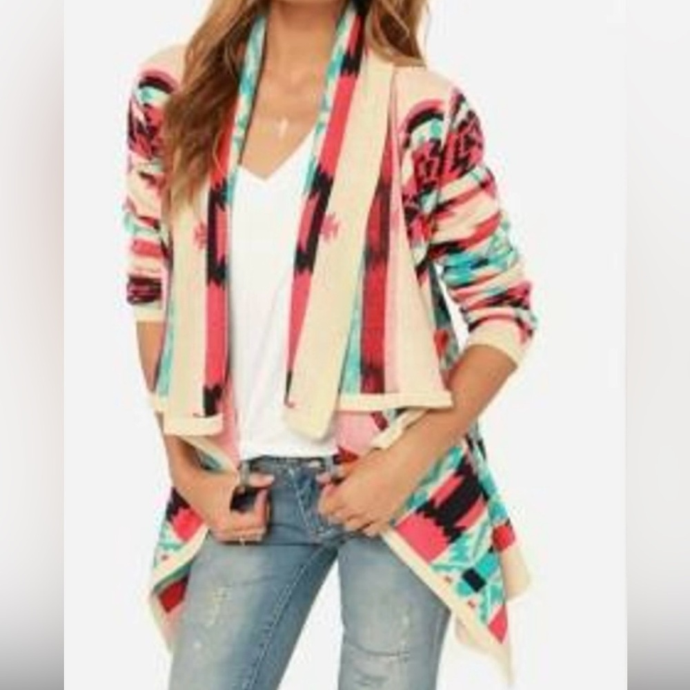 Moon Collection Tribal/Western Print Long Sleeve Cardigan size M
